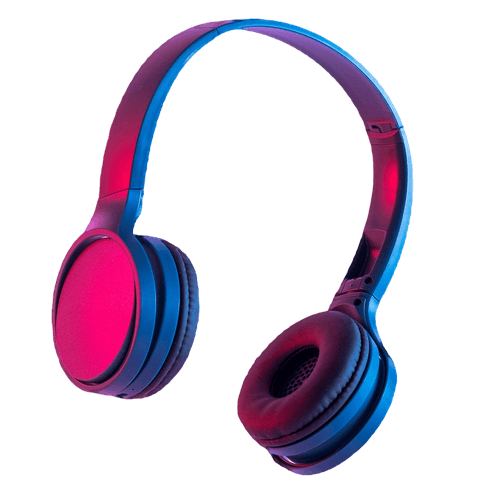 contemporary headphones in neon night
