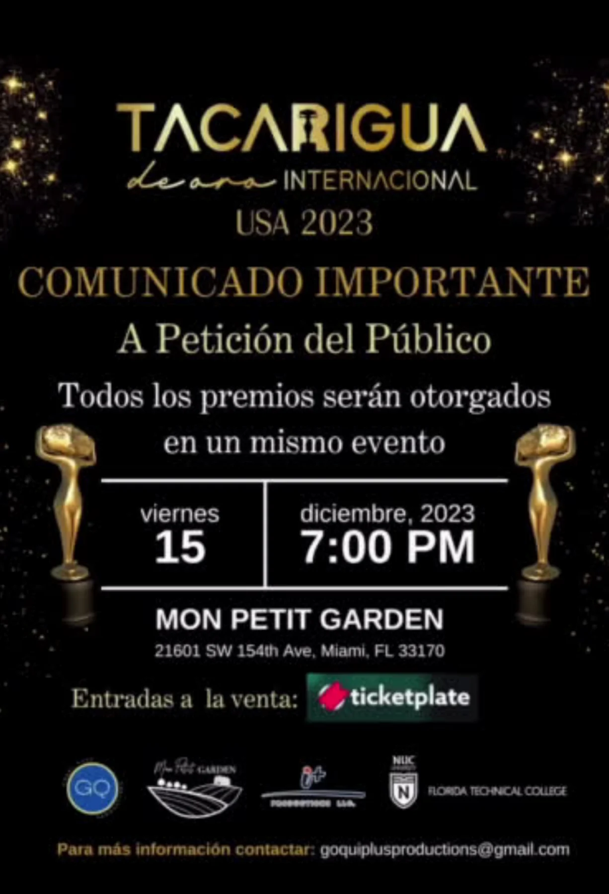 Miami ya esta lista paralos Premio Tacarigua de Oro Internacional 2023
