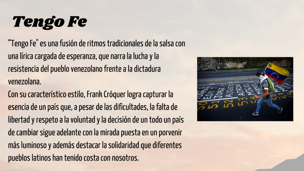 El cantautor comentó sobre su inspiración para este sencillo: "La situación en Venezuela es dura, pero la fe es lo último que se pierde y llegaremos hasta el final y el final es cuando logremos regresar a casa abrazarnos en nuestra tierra y reconstruirla. Con esta canción, quiero darle voz a todos aquellos que creen que un cambio es posible, que mantienen la esperanza viva a pesar de todo."