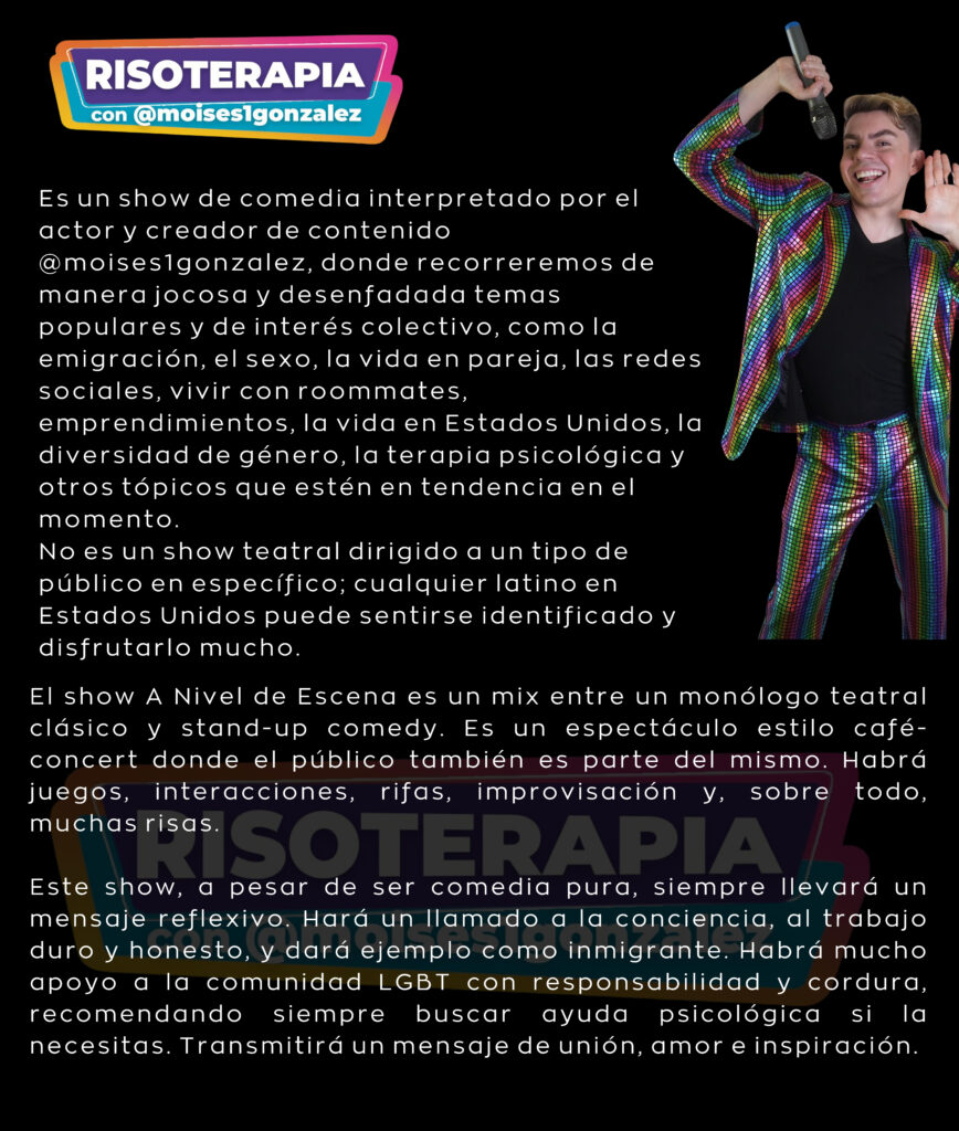 nuevo show de comedia, "RISOTERAPIA CON MOI," que se estrenará el 20 de septiembre en Doral, Miami, combinando improvisación, stand-up, y actuación.