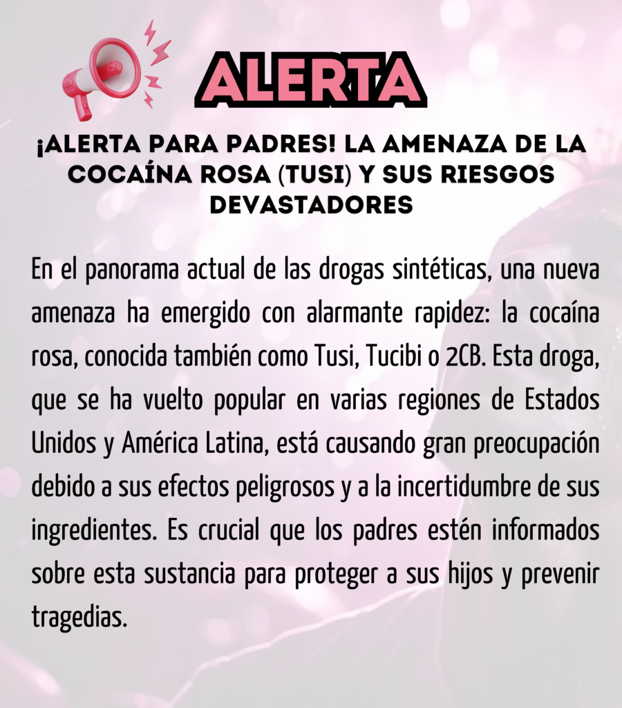 En el panorama actual de las drogas sintéticas, una nueva amenaza ha emergido con alarmante rapidez: la cocaína rosa, conocida también como Tusi, Tucibi o 2CB. Esta droga, que se ha vuelto popular en varias regiones de Estados Unidos y América Latina, está causando gran preocupación debido a sus efectos peligrosos y a la incertidumbre de sus ingredientes. Es crucial que los padres estén informados sobre esta sustancia para proteger a sus hijos y prevenir tragedias.