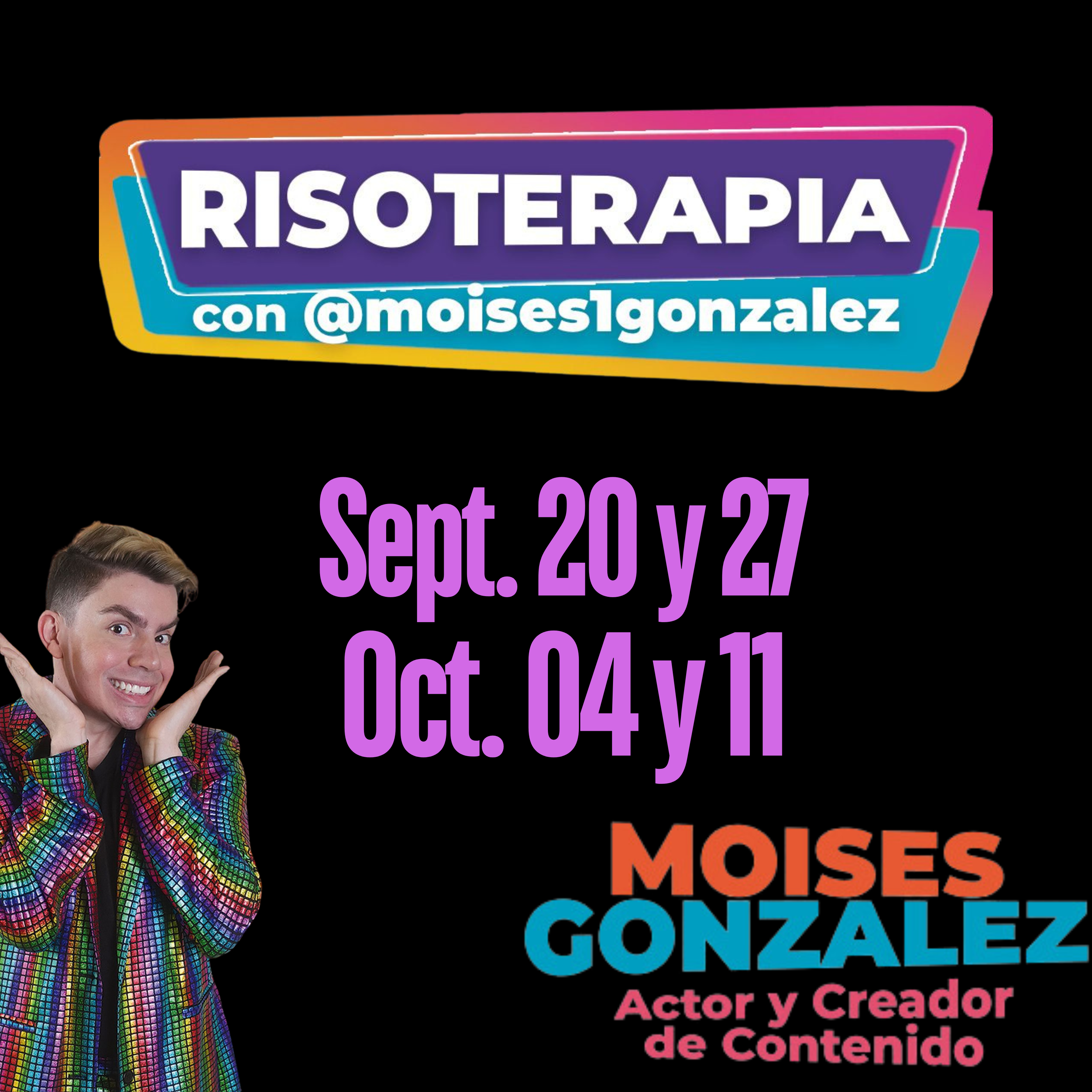 nuevo show de comedia, "RISOTERAPIA CON MOI," que se estrenará el 20 de septiembre en Doral, Miami, combinando improvisación, stand-up, y actuación.