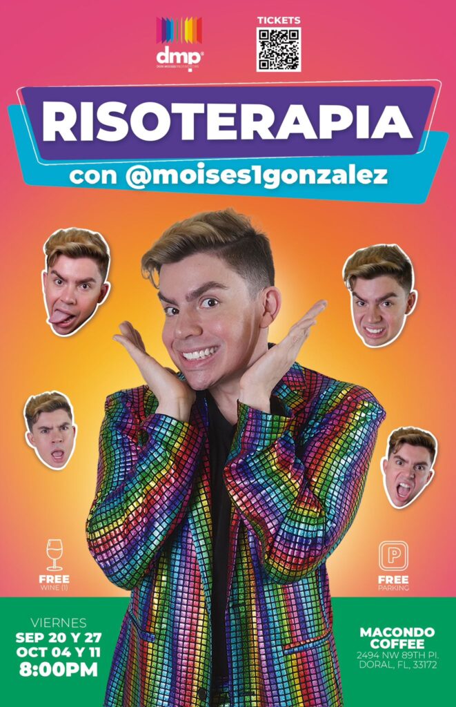 nuevo show de comedia, "RISOTERAPIA CON MOI," que se estrenará el 20 de septiembre en Doral, Miami, combinando improvisación, stand-up, y actuación.