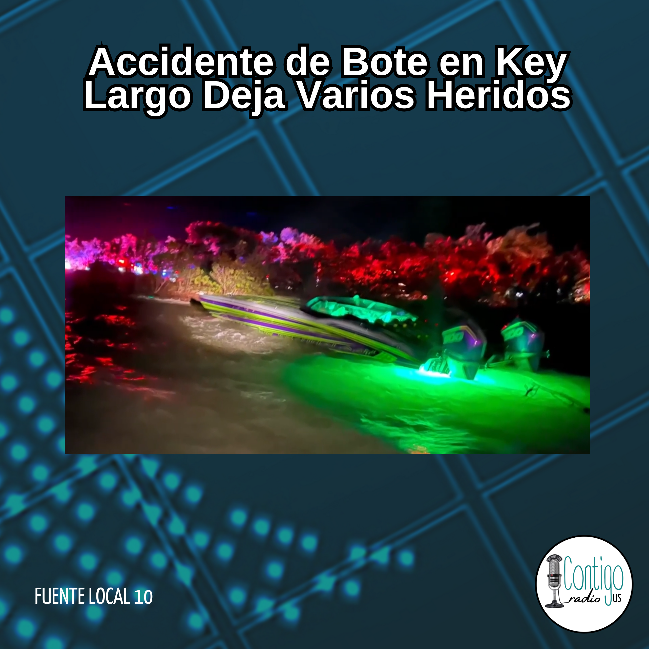 Noticias Contigo Radio US Actualizado: 31 de octubre de 2024 a las 22:14 Accidente de Barco en Key Largo Deja Varios Heridos. Un barco de lujo se estrelló contra un pilote cerca del puente Card Sound en Key Largo, hiriendo a varios pasajeros el miércoles por la noche, según informó la Comisión de Conservación de Pesca y Vida Silvestre de Florida (FWC). El accidente ocurrió a las 8:30 p.m., y aunque ninguna de las lesiones fue catalogada como grave, una persona fue trasladada en helicóptero para recibir tratamiento médico, mientras que otras fueron atendidas en el lugar. El operador del barco, que transportaba a siete personas, no presentó señales de deterioro, aunque las autoridades encontraron botellas de alcohol y trapos ensangrentados en la embarcación. La FWC sospecha que la velocidad pudo ser un factor en el accidente, considerando las condiciones de baja visibilidad debido a la oscuridad, viento y lluvia. El incidente ha llevado a las autoridades a investigar las causas exactas del choque y evaluar las medidas de seguridad en la zona. Fuente: Local10 #KeyLargo #AccidenteMarítimo #FWC #SeguridadNáutica #ContigoRadioUS