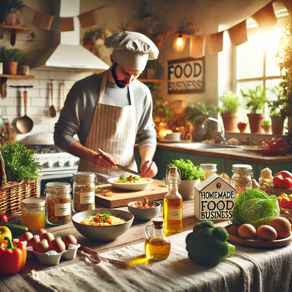 Emprendimiento de alimentos caseros en una cocina hogareña con ingredientes frescos y preparados con creatividad