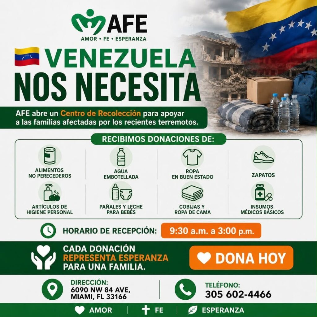 Centro de acopio de donaciones en Miami para Venezuela