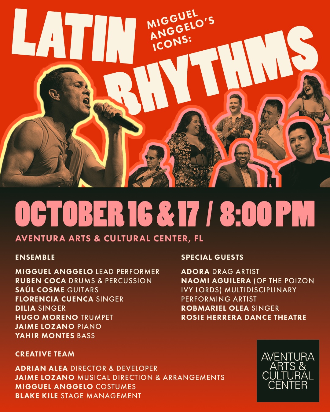HAY CANCIONES QUE NO SOLO SE ESCUCHAN… ¡SE VIVEN!

Los ritmos que nos hicieron bailar, las canciones que nos recuerdan de dónde venimos y esa energía latina que nos une llegan al escenario con ICONS: LATIN RHYTHMS.

Una noche para cantar a todo pulmón, mover los pies y celebrar nuestra cultura con los clásicos de leyendas como Rubén Blades y Oscar D’León, música original, nuevos arreglos, baile y una puesta en escena llena de sorpresas.

Música en vivo.
Baile y performance.
Nuestra cultura, nuestras raíces y nuestros ritmos.

Dos noches. Una celebración latina que se vive con el corazón.

Aventura Arts & Cultural Center | Aventura, FL
Viernes 16 y sábado 17 de octubre de 2026
8:00 p. m.

Consigue tus entradas y ven a vivir ICONS: LATIN RHYTHMS.

Entradas: https://www.aventuracenter.org/events/detail/icons-latin-rhythms-2026

#IconsLatinRhythms #MiamiEvents #LatinMusic #CulturaLatina #LiveMusic #AventuraFlorida