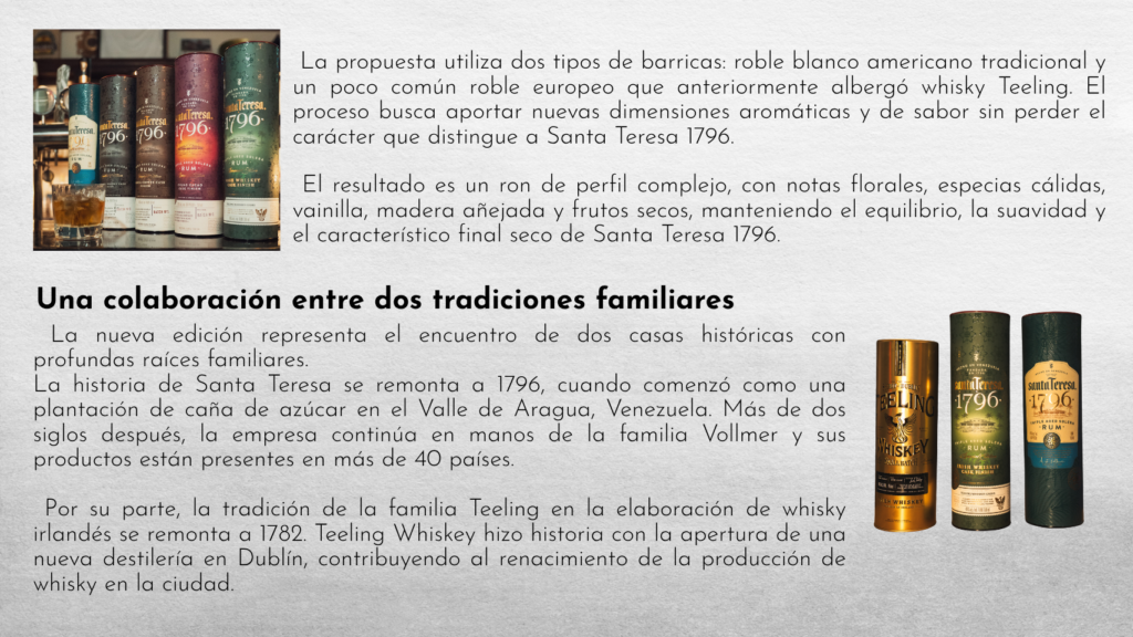 Santa Teresa 1796 une la tradición del ron venezolano con el whisky irlandés de Teeling