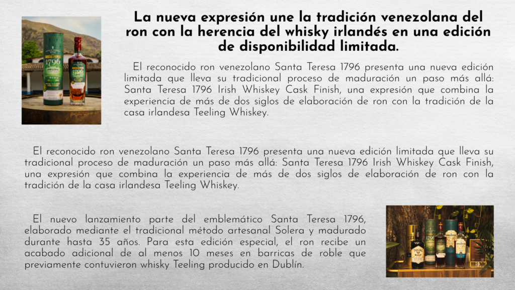 Santa Teresa 1796 presenta edición limitada añejada en barricas de whisky Teeling